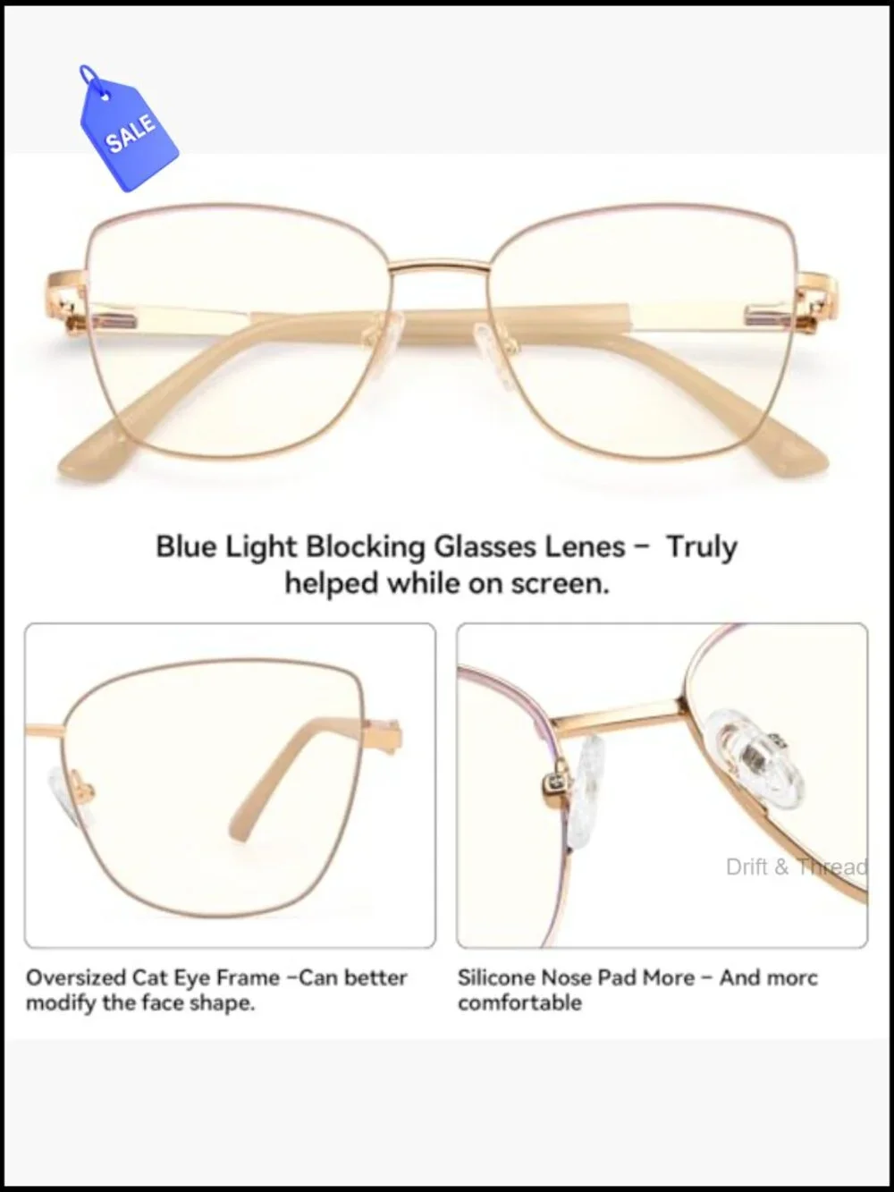 Cat Eye Blue Light Blocking Glasses for Women Metal Frame Computer Glasses